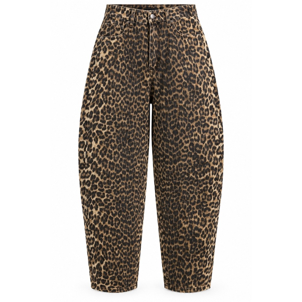 H&M Leopard Print Barrel Leg High Waist Ankle Jeans Brown Black US 6 NEW